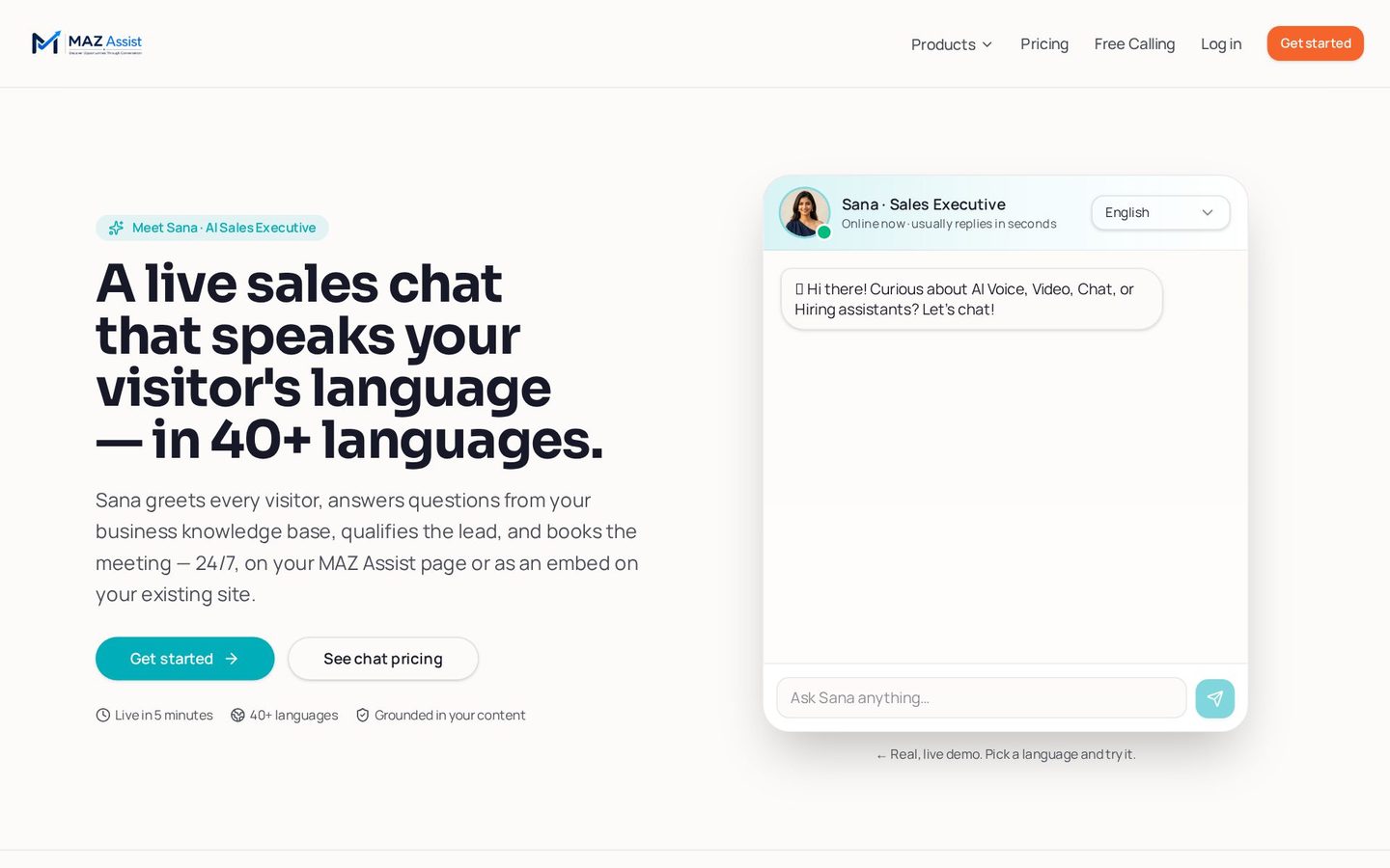Screenshot of the AI Sales Chat product page on MAZ Assist