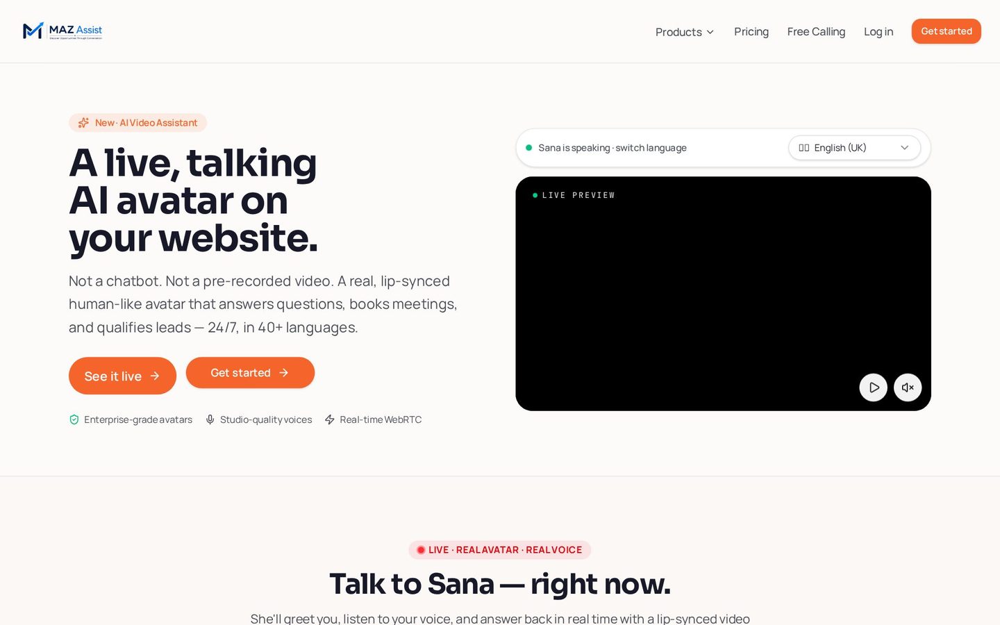 Screenshot of the AI Sales Video product page on MAZ Assist