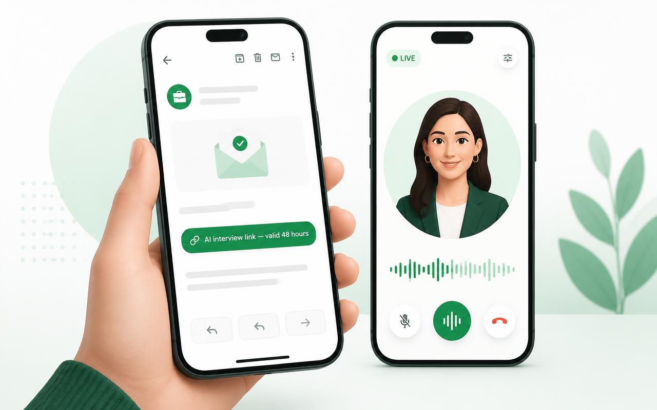 Candidate opening an AI interview link valid for 48 hours on a smartphone and taking the voice interview
