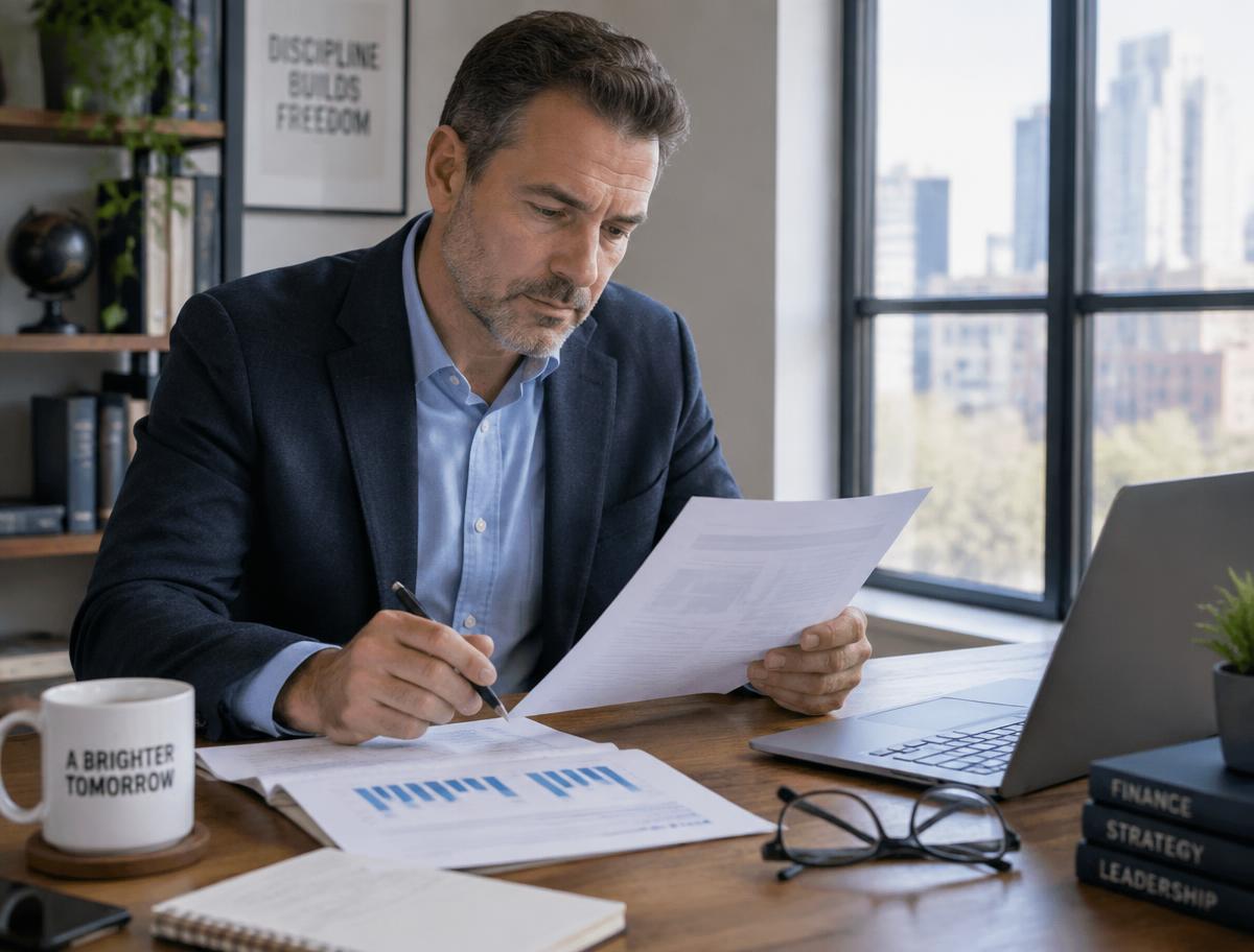Business owner reviewing revenue statements before applying to the club