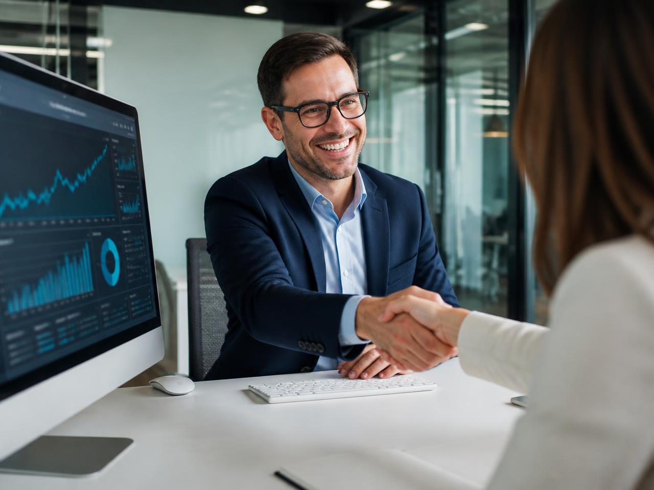 Channel Partner reviewing commission revenue on a dashboard while closing a client deal