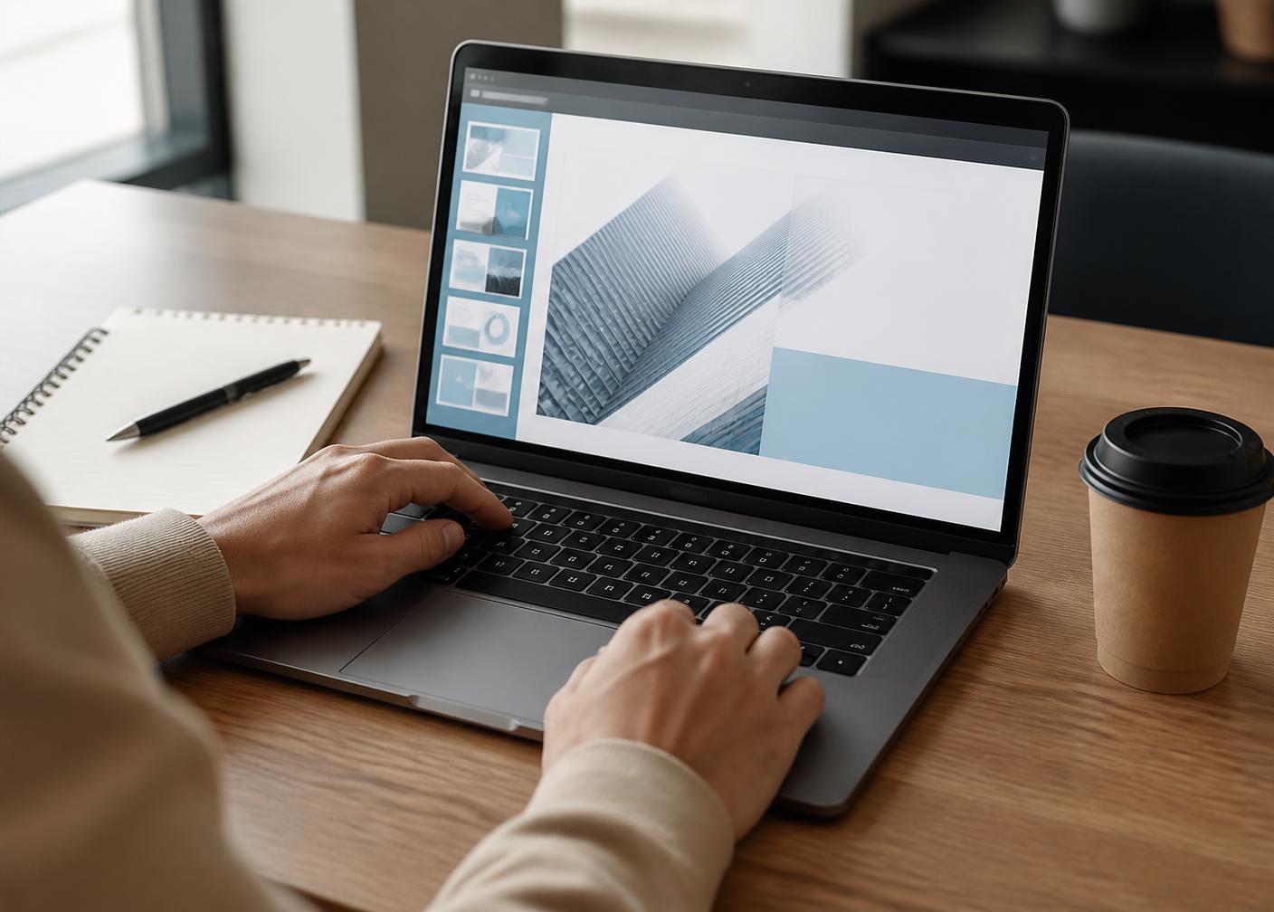 Founder preparing a pitch deck on a laptop before submitting an idea