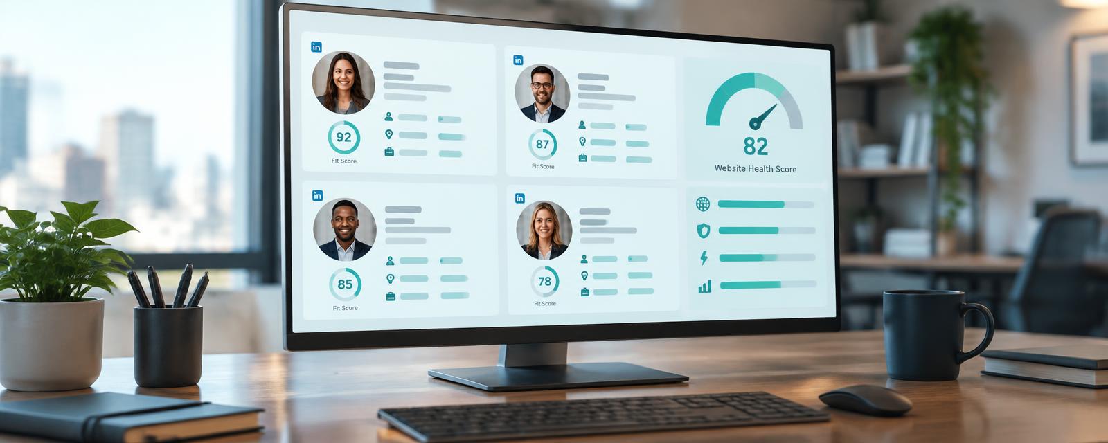 Prospectly results showing LinkedIn decision makers and a website health score
